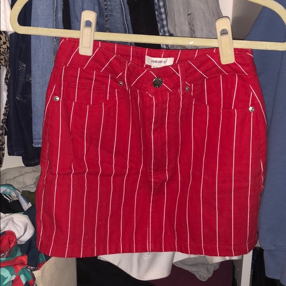 Red Striped Forever 21 Mini Skirt - Picture 1 of 3